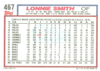 1992 Topps #467 Lonnie Smith Back