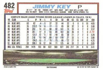 1992 Topps #482 Jimmy Key Back