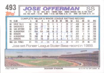 1992 Topps #493 Jose Offerman Back