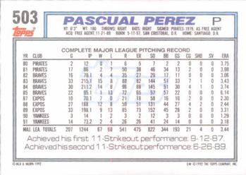 1992 Topps #503 Pascual Perez Back
