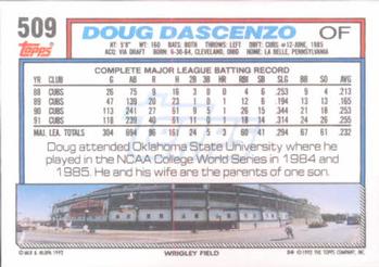 1992 Topps #509 Doug Dascenzo Back
