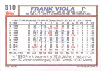 1992 Topps #510 Frank Viola Back