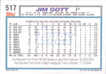 1992 Topps #517 Jim Gott Back