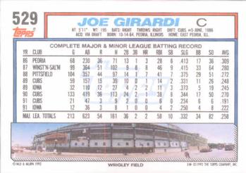 1992 Topps #529 Joe Girardi Back