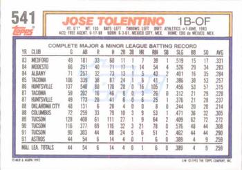 1992 Topps #541 Jose Tolentino Back