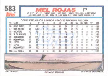 1992 Topps #583 Mel Rojas Back