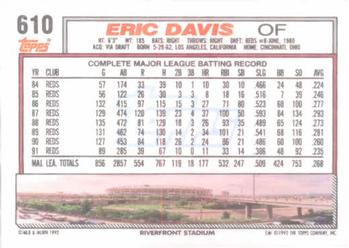 1992 Topps #610 Eric Davis Back