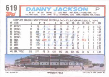 1992 Topps #619 Danny Jackson Back