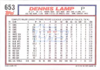 1992 Topps #653 Dennis Lamp Back