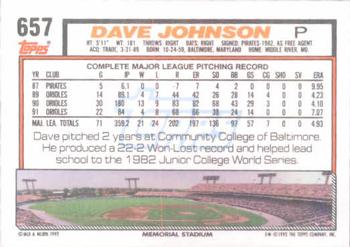 1992 Topps #657 Dave Johnson Back