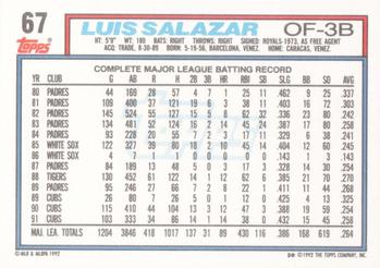 1992 Topps #67 Luis Salazar Back
