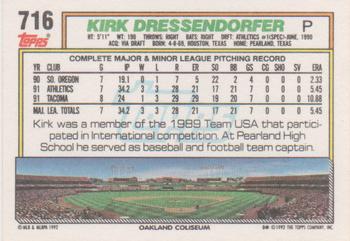 1992 Topps #716 Kirk Dressendorfer Back