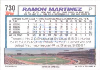 1992 Topps #730 Ramon Martinez Back
