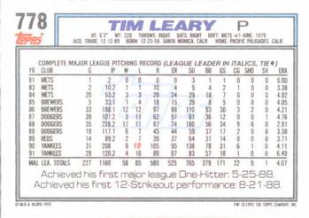 1992 Topps #778 Tim Leary Back