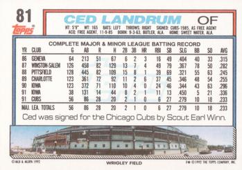 1992 Topps #81 Ced Landrum Back
