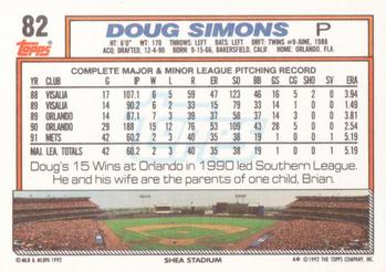 1992 Topps #82 Doug Simons Back
