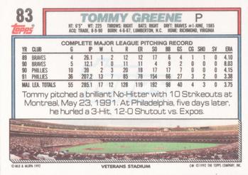 1992 Topps #83 Tommy Greene Back