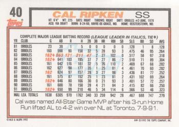 1992 Topps #40 Cal Ripken Back