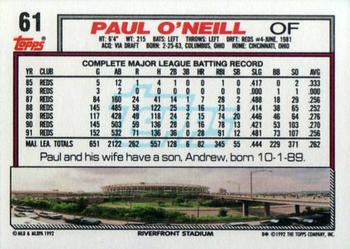1992 Topps #61 Paul O'Neill Back