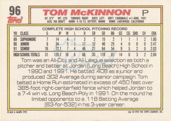 1992 Topps #96 Tom McKinnon Back