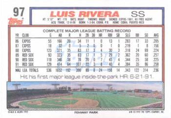 1992 Topps #97 Luis Rivera Back