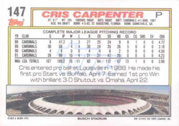 1992 Topps #147 Cris Carpenter Back