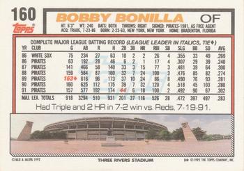 1992 Topps #160 Bobby Bonilla Back