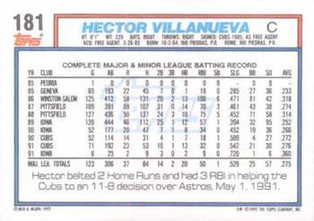 1992 Topps #181 Hector Villanueva Back