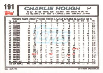 1992 Topps #191 Charlie Hough Back