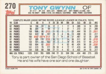 1992 Topps #270 Tony Gwynn Back
