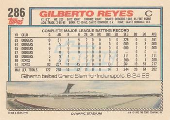 1992 Topps #286 Gilberto Reyes Back