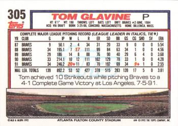 1992 Topps #305 Tom Glavine Back