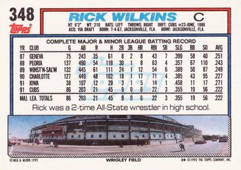 1992 Topps #348 Rick Wilkins Back