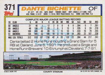 1992 Topps #371 Dante Bichette Back