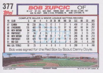 1992 Topps #377 Bob Zupcic Back