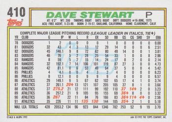 1992 Topps #410 Dave Stewart Back