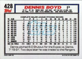 1992 Topps #428 Dennis Boyd Back