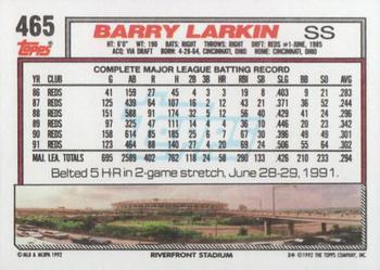 1992 Topps #465 Barry Larkin Back