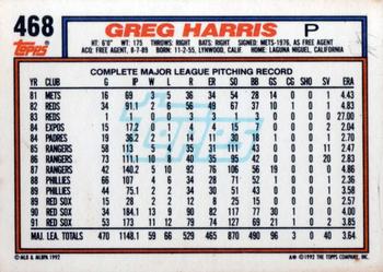 1992 Topps #468 Greg Harris Back