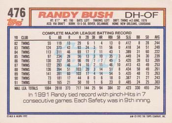 1992 Topps #476 Randy Bush Back