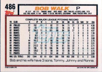 1992 Topps #486 Bob Walk Back