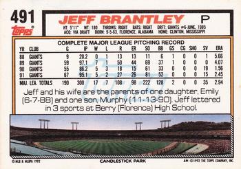 1992 Topps #491 Jeff Brantley Back