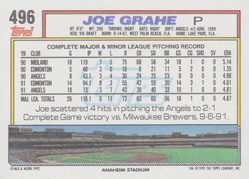 1992 Topps #496 Joe Grahe Back