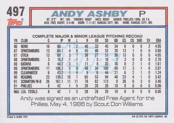 1992 Topps #497 Andy Ashby Back
