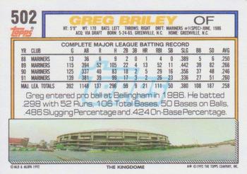 1992 Topps #502 Greg Briley Back