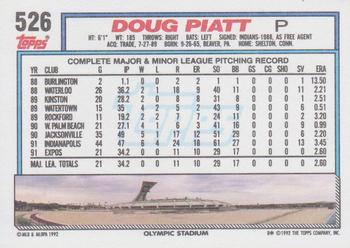1992 Topps #526 Doug Piatt Back