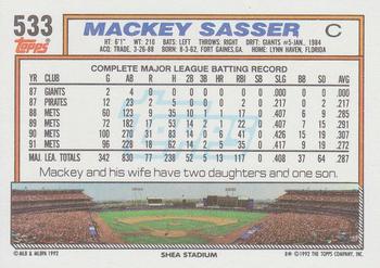 1992 Topps #533 Mackey Sasser Back