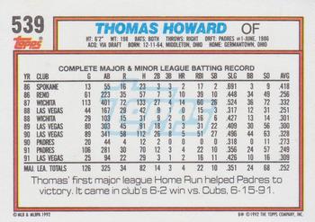 1992 Topps #539 Thomas Howard Back