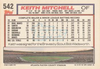1992 Topps #542 Keith Mitchell Back