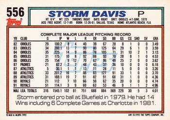 1992 Topps #556 Storm Davis Back
